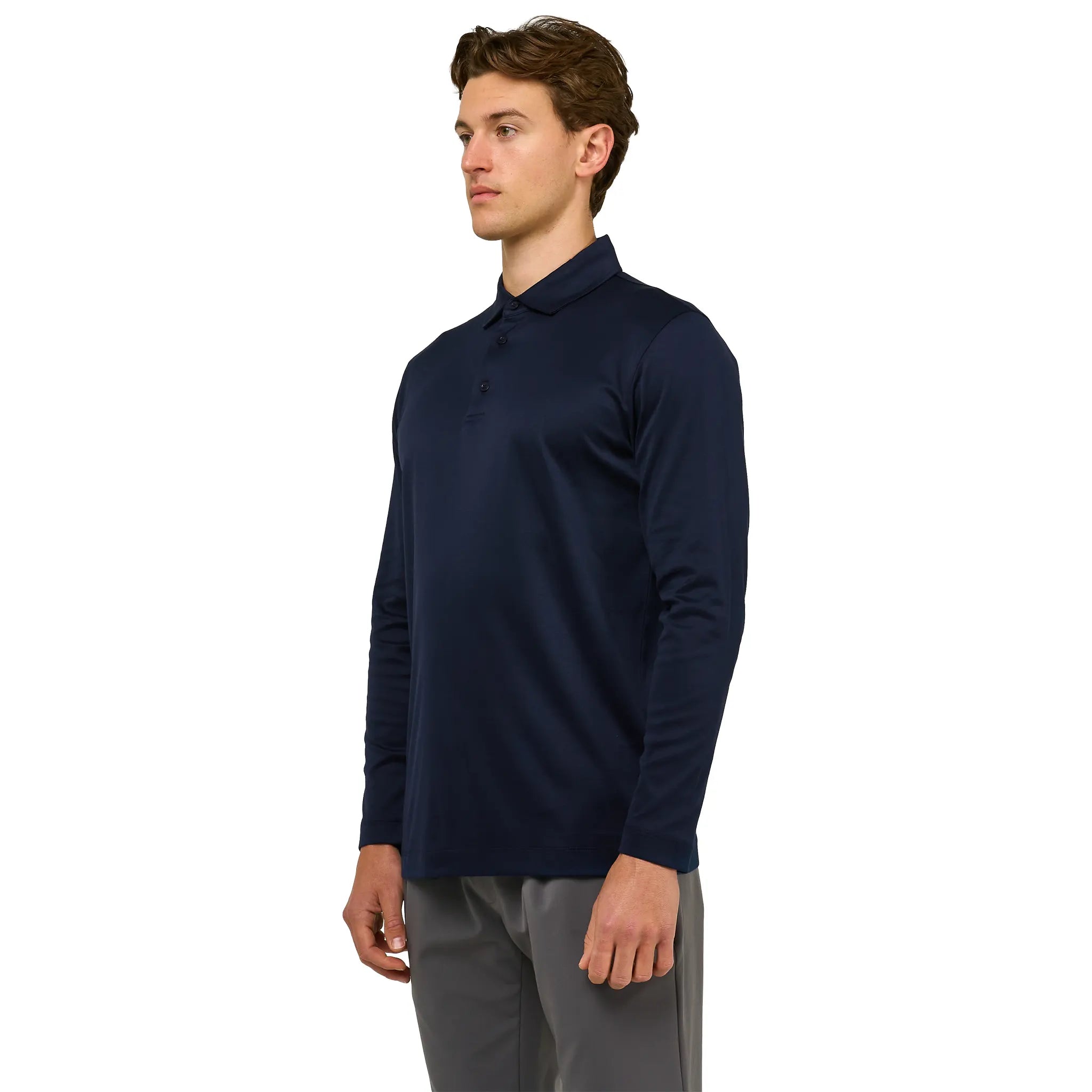 Front Side View of Loiano Egyptian Cotton L/S Navy Polo Shirt